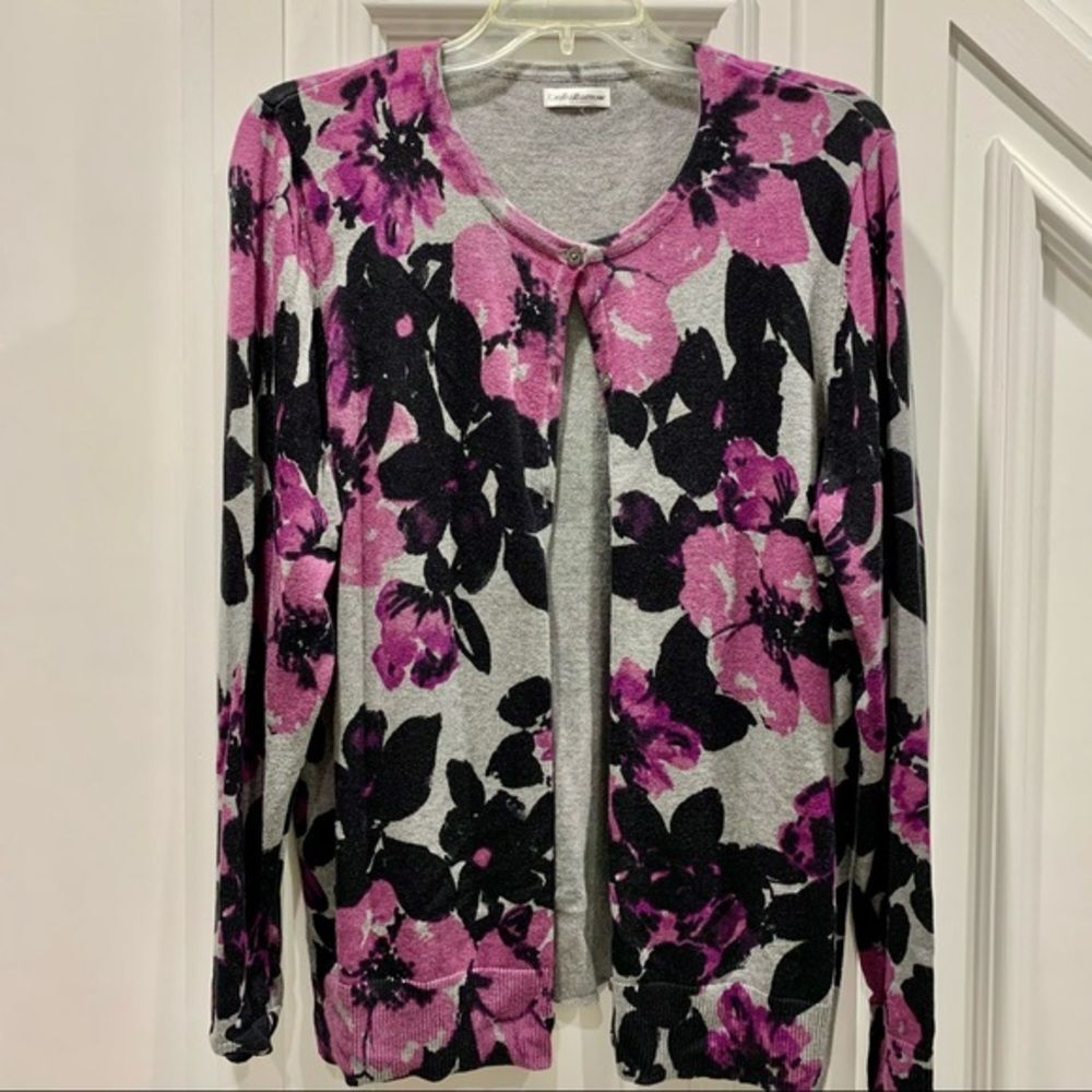 Croft & Barrow Gray &‎ Purple Floral Sweater XL
